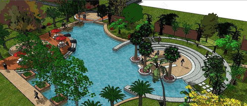 精品萬科天鵝湖花園度假村景觀規劃設計su模型模型下載